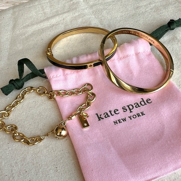Kate Spade Set of 3 Bangles Bracelets Gold Tone with Dust Bag - Picture 2 of 16